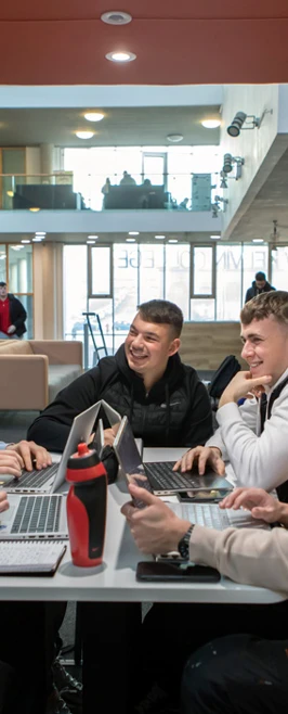 Group of students working together on laptops in a study pod at Glasgow Kelvin College’s Springburn campus. Group of students working together on laptops in a study pod at Glasgow Kelvin College’s Springburn campus.
